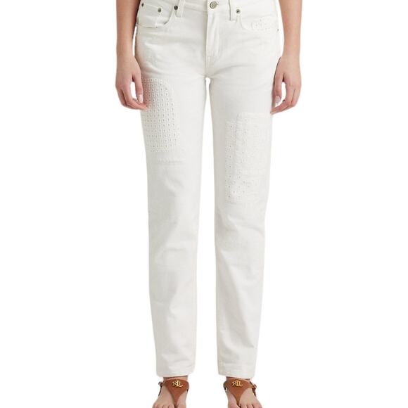 Lauren Ralph Lauren Eyelet Embroidery Relaxed Ankle Jeans White Wash Size 16/16W - Picture 4 of 9